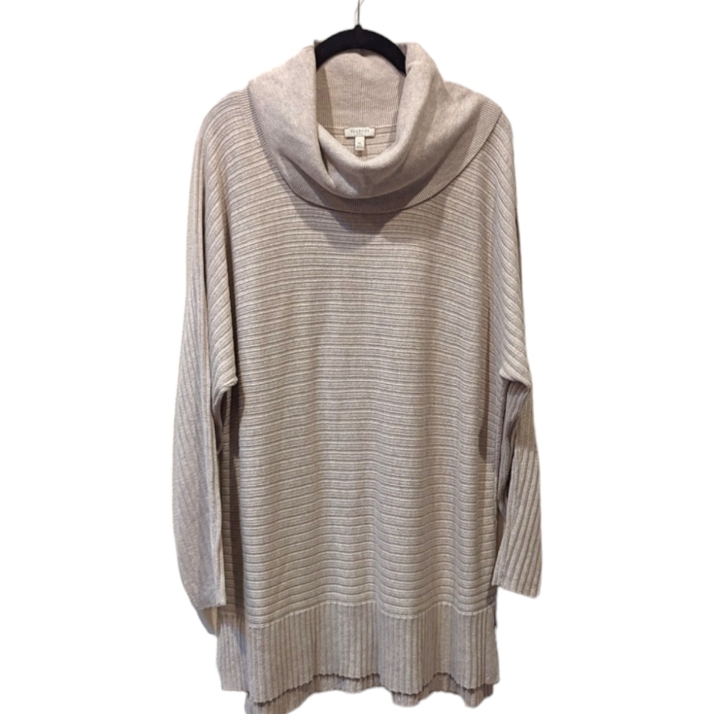 Talbots Ribbed Cowl Neck Long Sleeved Tunic Length Cream/Tan Sweater (XL)